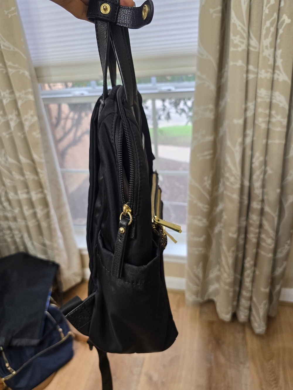 Black Women's Backpack with Gold Hardware - Picture 6 of 12